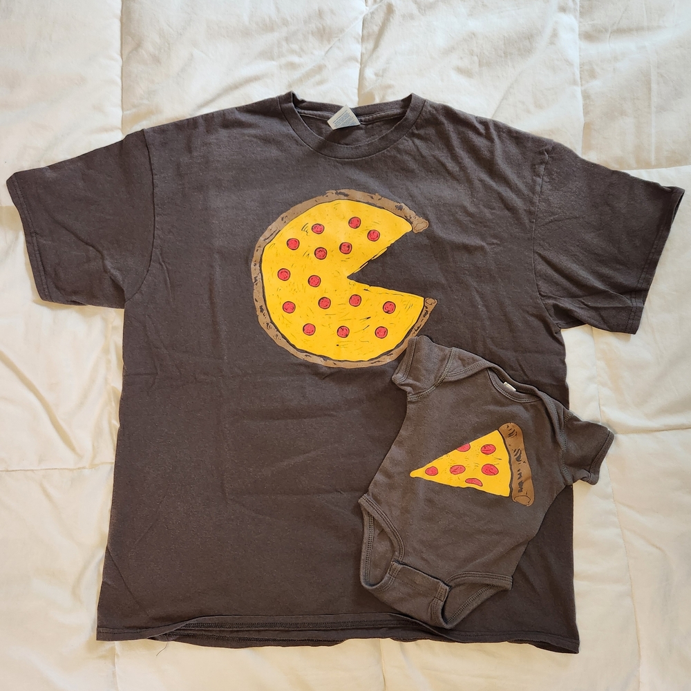 Matching Pizza Graphic Tee & Baby Onesie Set - Black with Yellow Pizza